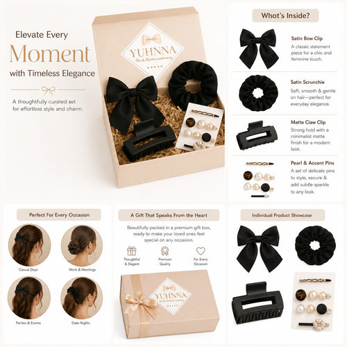 YUHNA hair accessory set with packaging and product display